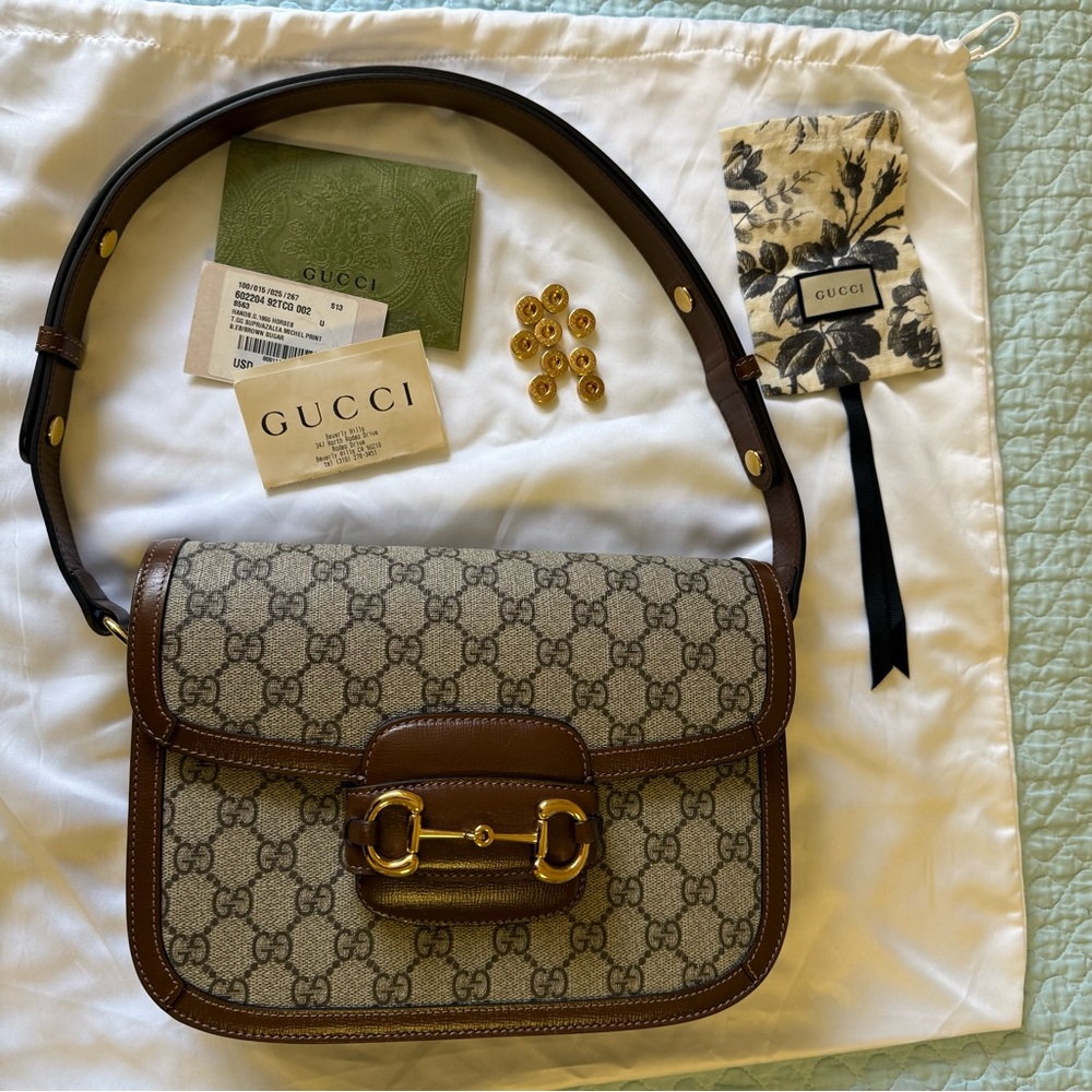 Gucci Horsebit 1955 Medium Shoulder Bag GG Supreme Canvas Leather Brown